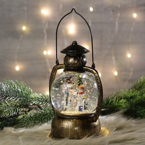 Новогодний фонарик - снежный шар Снеговички у елочки 25 см, LED подсветка, на батарейках Peha фото 1