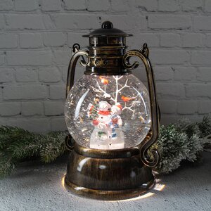 Новогодний фонарик - снежный шар Winter's Tale: Снеговички 28 см, LED подсветка, на батарейках Peha фото 1