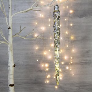 Светящееся новогоднее украшение Сосулька Космо Silver 45 см, 10 теплых белых LED ламп, на батарейках Peha фото 1