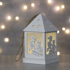 Новогодний домик-фонарик Сияющие огни - Дети на санках 12 см, подвеска Peha фото 1