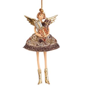 Елочное украшение "Ангел в вечернем платье с подарками" с завитками, 11 см, подвеска Goodwill фото 1
