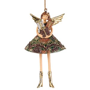 Елочное украшение "Ангел в вечернем платье с подарками" с узором, 11 см, подвеска Goodwill фото 1
