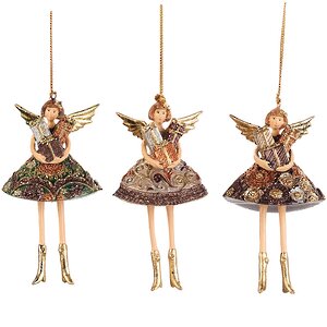 Елочное украшение "Ангел в вечернем платье с подарками" с завитками, 11 см, подвеска Goodwill фото 2
