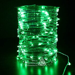 Светодиодная гирлянда на проволоке Роса 100 зеленых MINILED ламп 10 м, серебряная проволока BEAUTY LED фото 1