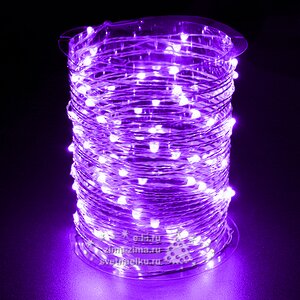 Светодиодная гирлянда на проволоке Роса 100 фиолетовых MINILED ламп 10 м, серебряная проволока BEAUTY LED фото 1