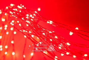 Светодиодная гирлянда на проволоке Роса 100 красных MINILED ламп 10 м, серебряная проволока BEAUTY LED фото 2