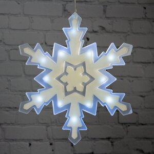 Светящееся украшение на присоске Снежинка 25 см, 12 холодных белых LED ламп на батарейке Snowhouse фото 1