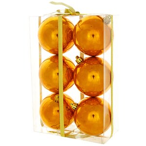 Набор пластиковых глянцевых шаров 8 см оранжевый, 6 шт, Snowhouse Snowhouse фото 1