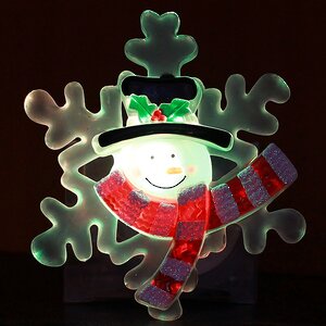Светящееся украшение на присоске Снежинка - Снеговик в шарфе 9 см, RGB на батарейке Snowhouse фото 2