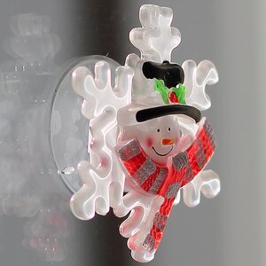Светящееся украшение на присоске Снежинка - Снеговик в шарфе 9 см, RGB на батарейке Snowhouse фото 3