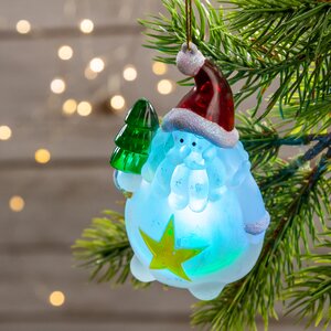 Светящаяся елочная игрушка Санта со Звездой 10 см на батарейке, RGB, подвеска Snowhouse фото 2