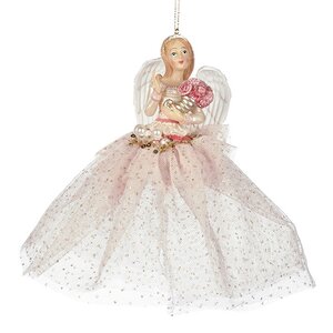 Елочная игрушка Ангел Мунара в нежно-розовом платье 16 см, подвеска Goodwill фото 1