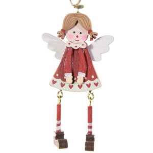 Деревянная елочная игрушка Ангел Мэри в красном платье 9 см, подвеска Breitner фото 3