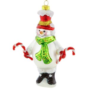 Елочная игрушка Снеговик с Карамельными Палочками 16 см, стекло, подвеска Forest Market фото 1