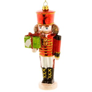 Стеклянная елочная игрушка Щелкунчик с Подарком 17 см, подвеска Forest Market фото 1
