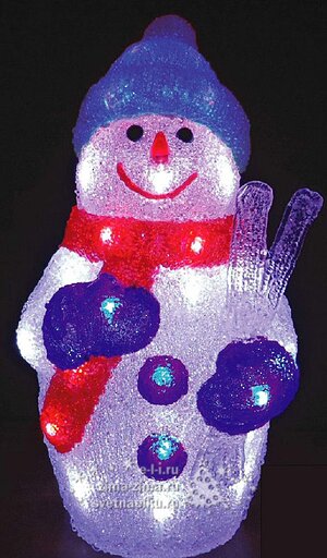 Снеговик акриловый светящийся, 38 см, уличный, 48 холодных белых LED ламп Царь Елка фото 1