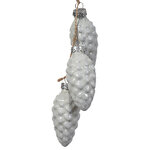 Стеклянная елочная игрушка гроздь Еловых Шишек 14 см белая, подвеска