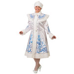 Карнавальный костюм для взрослых Снегурочка, сатиновый с аппликациями, белый, 52-54 размер