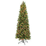Искусственная стройная елка с гирляндой Джорджия Slim 228 см, 2000 красных/теплых белых ламп, ЛИТАЯ + ПВХ