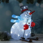Светящаяся фигура Снеговик на лыжах 33 см, 30 LED ламп, на батарейках, IP44