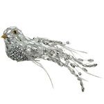 Елочная игрушка Птичка Аврора из Райской Лагуны 18 см серебряная, клипса