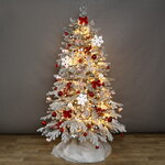 Искусственная елка с гирляндой и игрушками Финская: Зимняя Ягода заснеженная 210 см, 700 теплых белых LED, контроллер, ЛИТАЯ 100%