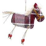 Елочная игрушка Веселая лошадка 15 см бордовая в клеточку, подвеска