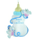 Именная елочная игрушка Baby Christmas: Бутылочка 10 см голубая, подвеска