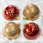 Набор стеклянных елочных шаров Версаль 7 см, 4 шт бежевый с бордовым
