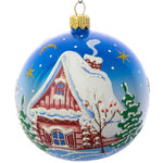 Стеклянный елочный шар Снежный дом 8 см