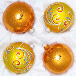 Набор стеклянных елочных шаров Вальс 7 см, 4 шт золотой