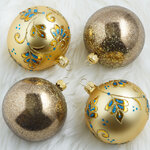 Набор стеклянных елочных шаров Дивный сад 7 см, 4 шт шоколадный с золотым
