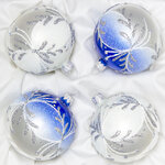Набор стеклянных елочных шаров Зимнее сияние 7 см, 4 шт, синий