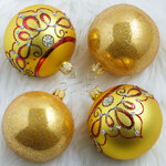 Набор стеклянных елочных шаров Адажио 7 см, 4 шт золотой с красным