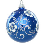 Стеклянный елочный шар Белые Цветы 7 см синий