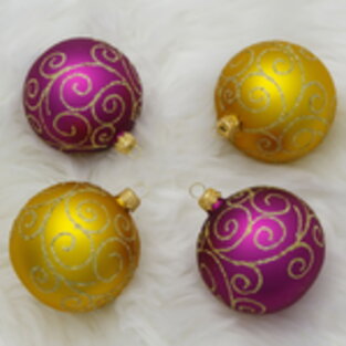 Набор стеклянных елочных шаров Садко 7 см, 4 шт золотой с фиолетовым