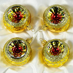Набор стеклянных елочных шаров Фонарики 6 см, 4 шт золотой
