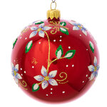 Стеклянный елочный шар Цветочный 9 см красный глянцевый