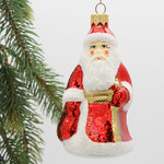 Стеклянная ёлочная игрушка Дед Мороз - Зимний волшебник в красном кафтане 13 см, подвеска