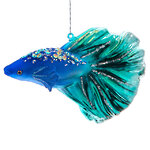 Стеклянная елочная игрушка Рыбка Анжуйской Династии 13 см, голубая, подвеска