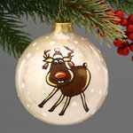 Стеклянный елочный шар Рождественский олень Вилли 8 см кремовый