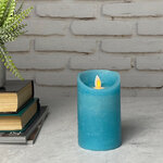 Светодиодная свеча с имитацией пламени Линдис 12.5 см, голубая восковая, батарейка