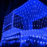 Гирлянда Сетка 2*1.5 м, 300 синих LED ламп, прозрачный ПВХ, уличная, соединяемая, IP44