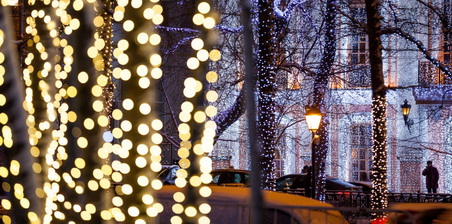 Украшаем деревья гирляндами