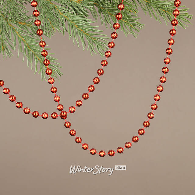 Бусы на елку Бисер 8 мм*10 м красные, пластиковые Winter Deco