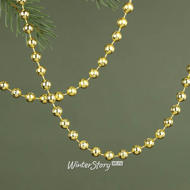 Бусы на елку Бисер 8 мм*10 м золотые, пластиковые Winter Deco