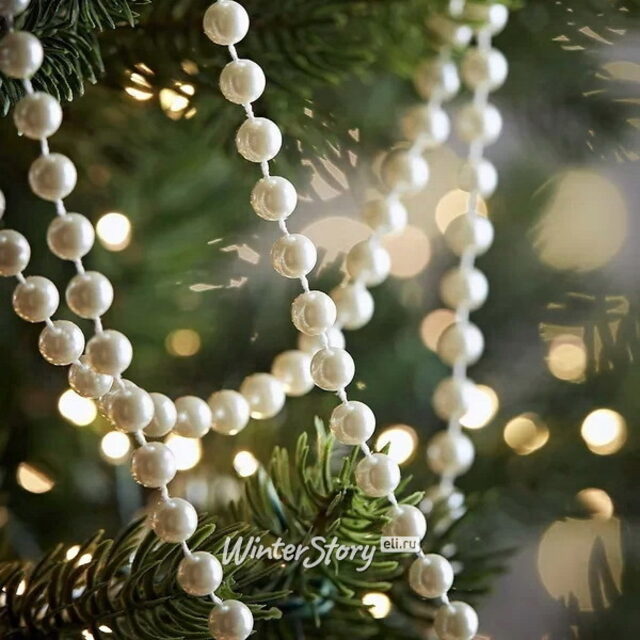 Бусы на елку Горошек XL 14 мм*5 м перламутровые, пластиковые Winter Deco