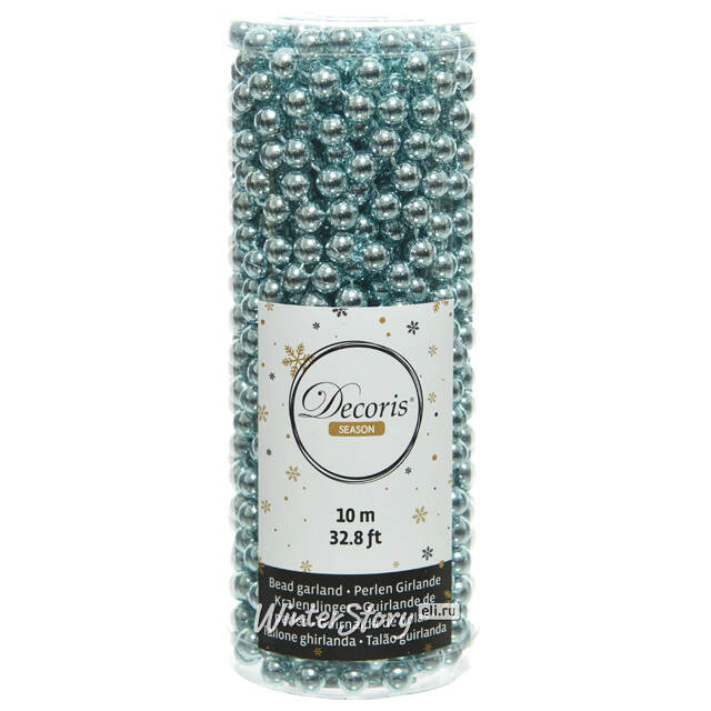 Бусы на елку Бисер 8 мм*10 м арктический голубой, пластиковые Kaemingk