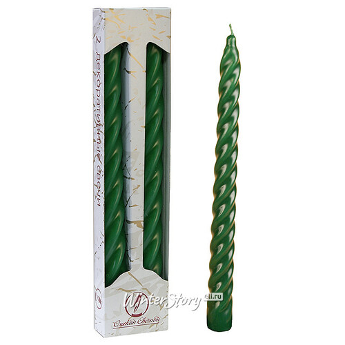 Витые свечи 24.5 см, 2 шт, темно-зеленый Омский Свечной