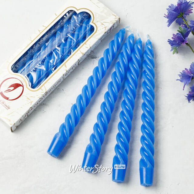 Свечи витые 24.5 см, 4 шт, синие Омский Свечной